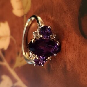 JTV Lab Alexandrite Sterling Silver Rhodium Ring